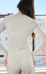 Vitality Float Rib Henley Top - Stone Marl